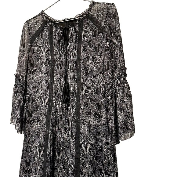 ELIE TAHARI Tie Front‎ Mini Tunic Dress, EUC, Size 4, 100% Silk, black, fringe - Picture 3 of 14